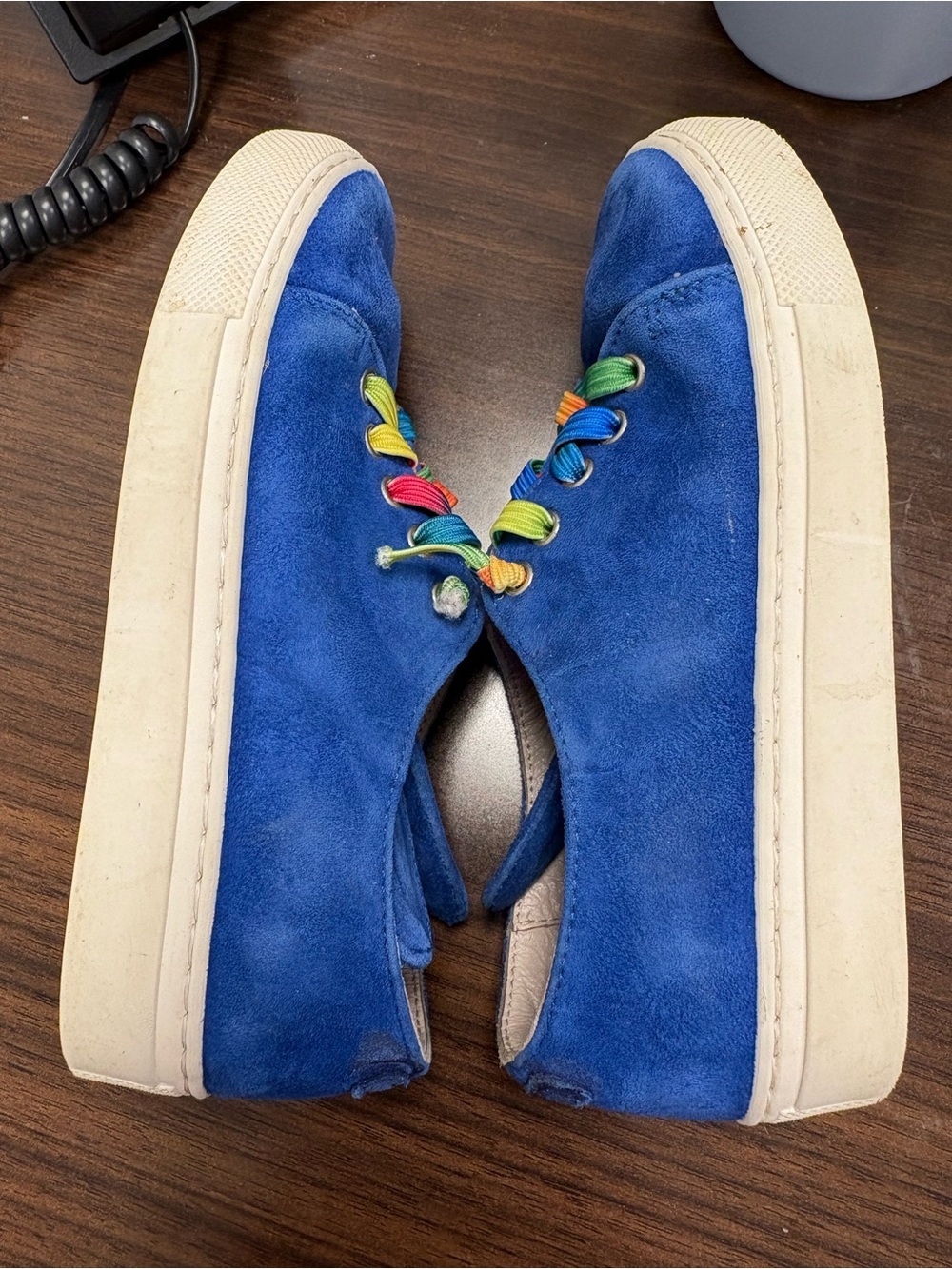 Minna Parikka Blue Suede Slip-On Bunny Sneakers with Rainbow Laces - Picture 11 of 11